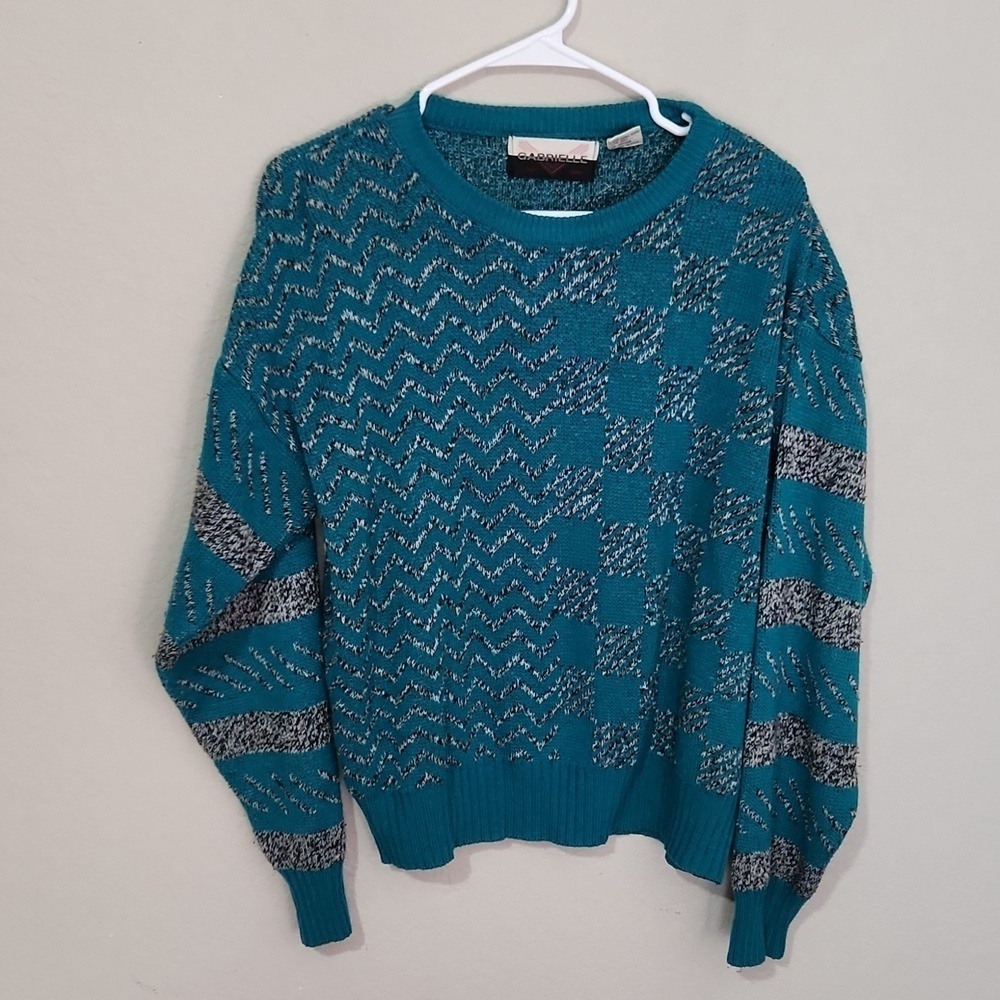Gabrielle Mens Vintage Sweater 90s Y2K Abstract Medium Blue Black White
